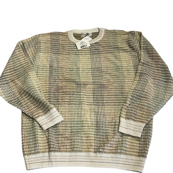 Tricots St Raphael Other - Tricots St Raphael Sweater Plaid Waffle Knit Crewneck Men's‎ Large Vtg NWT Linen